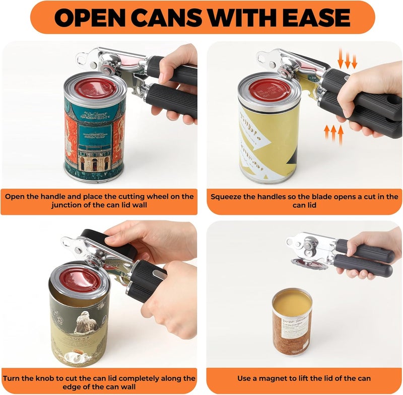 Bxgnip Can Opener Manual with Magnet,Soft Grip Rubber Handle Sharp Blade Smooth Edge,Effortless knob,Heavy Duty Can Opener with Multifunctional Bottle Opener - Image 4